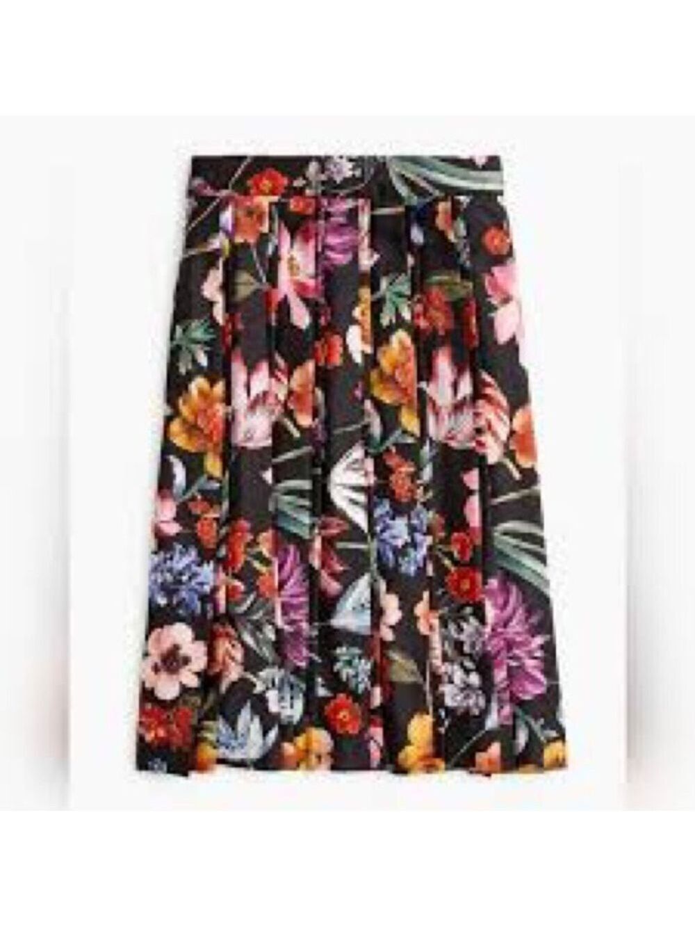 J. Crew Black Floral Pleated A-Line Skirt Sz 0